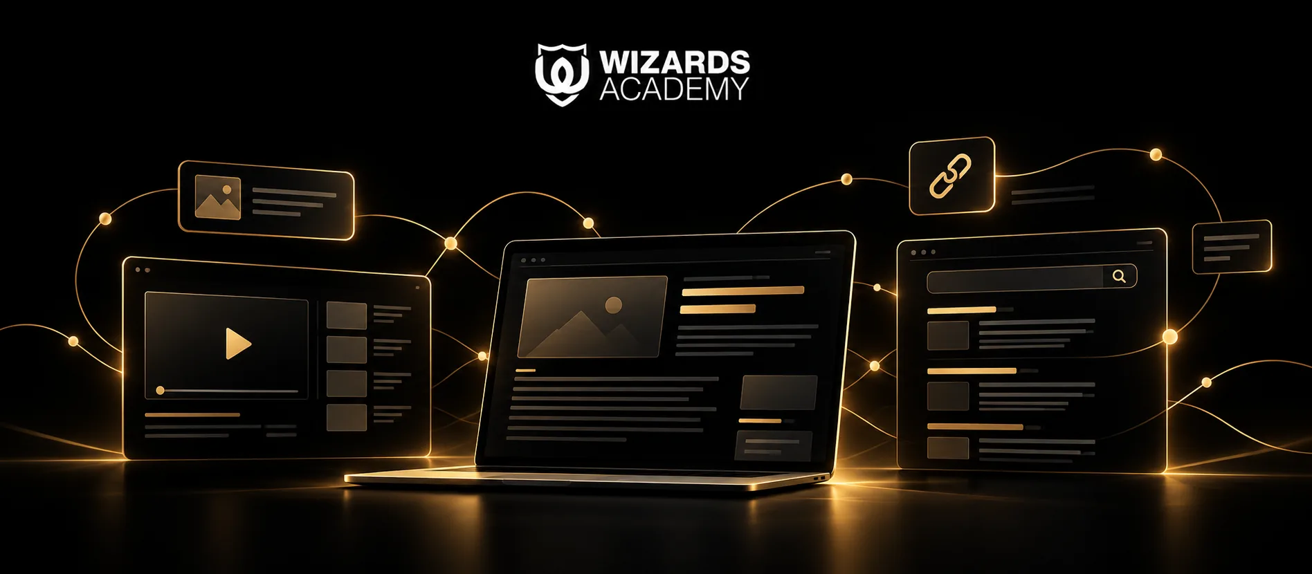 Illustration éditoriale Wizards Academy autour de YouTube, du contenu et du SEO