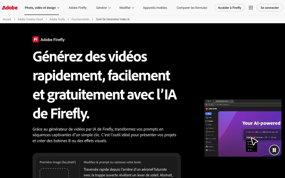Générateur vidéo IA Adobe Firefly Video