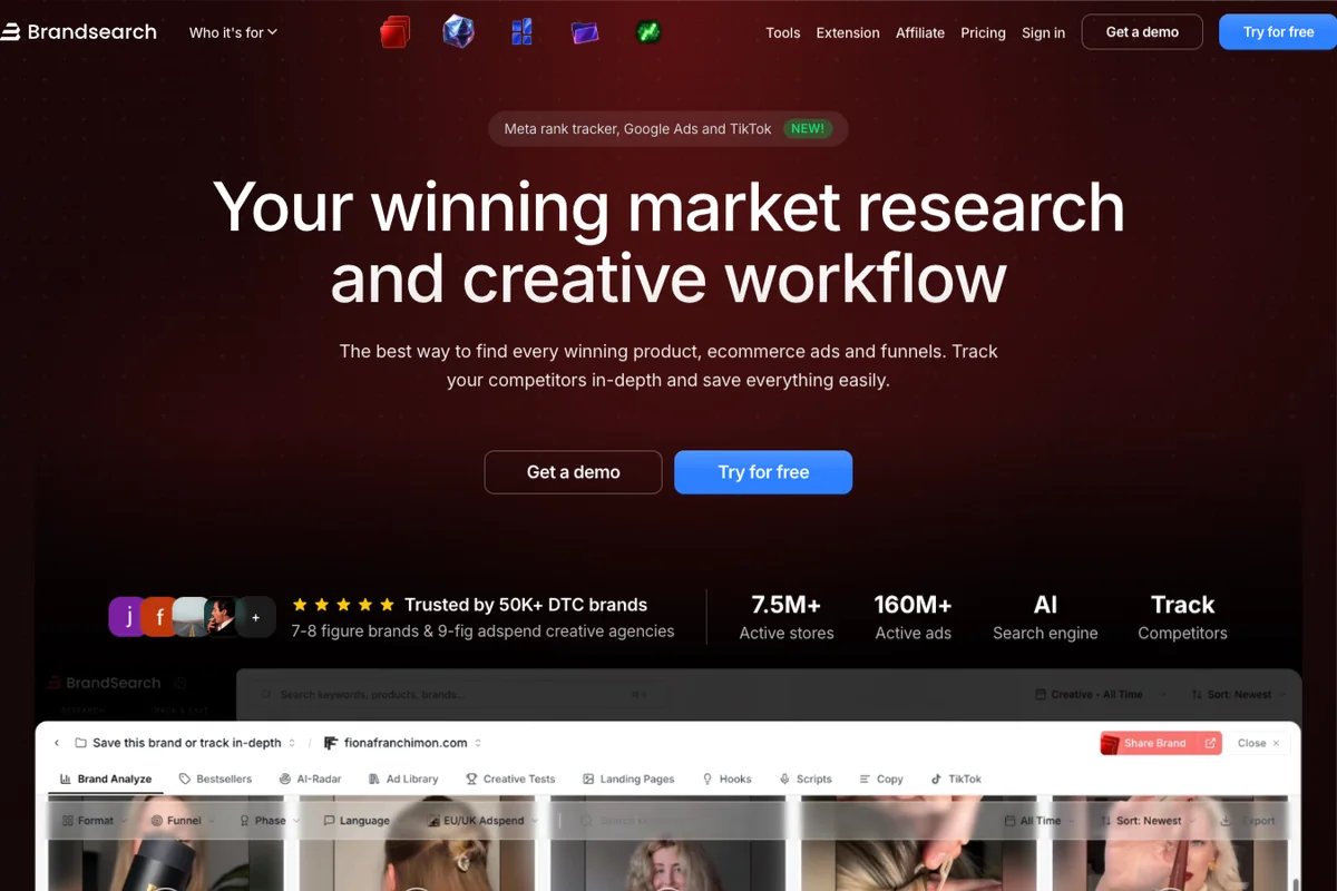 Découvrir l'interface de BrandSearch - IA Technologie Interface de l'outil BrandSearch - Avis et Test