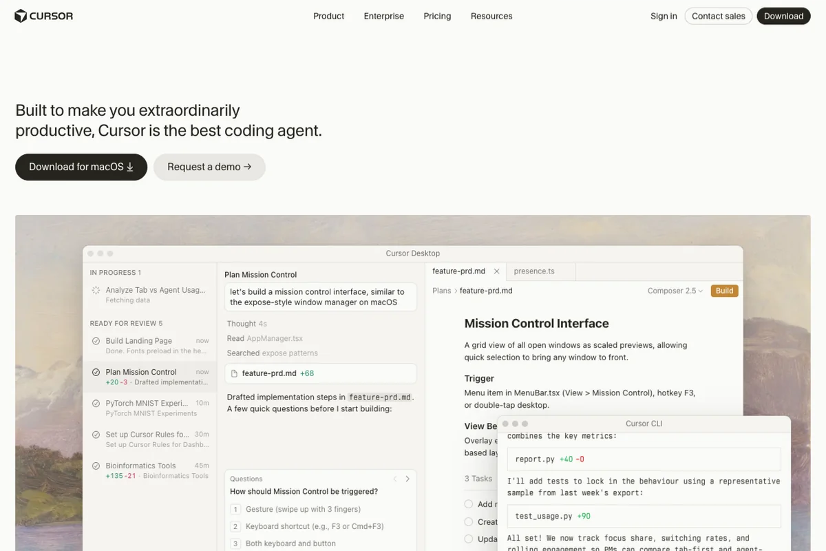 Interface de l'outil Cursor - Avis et Test