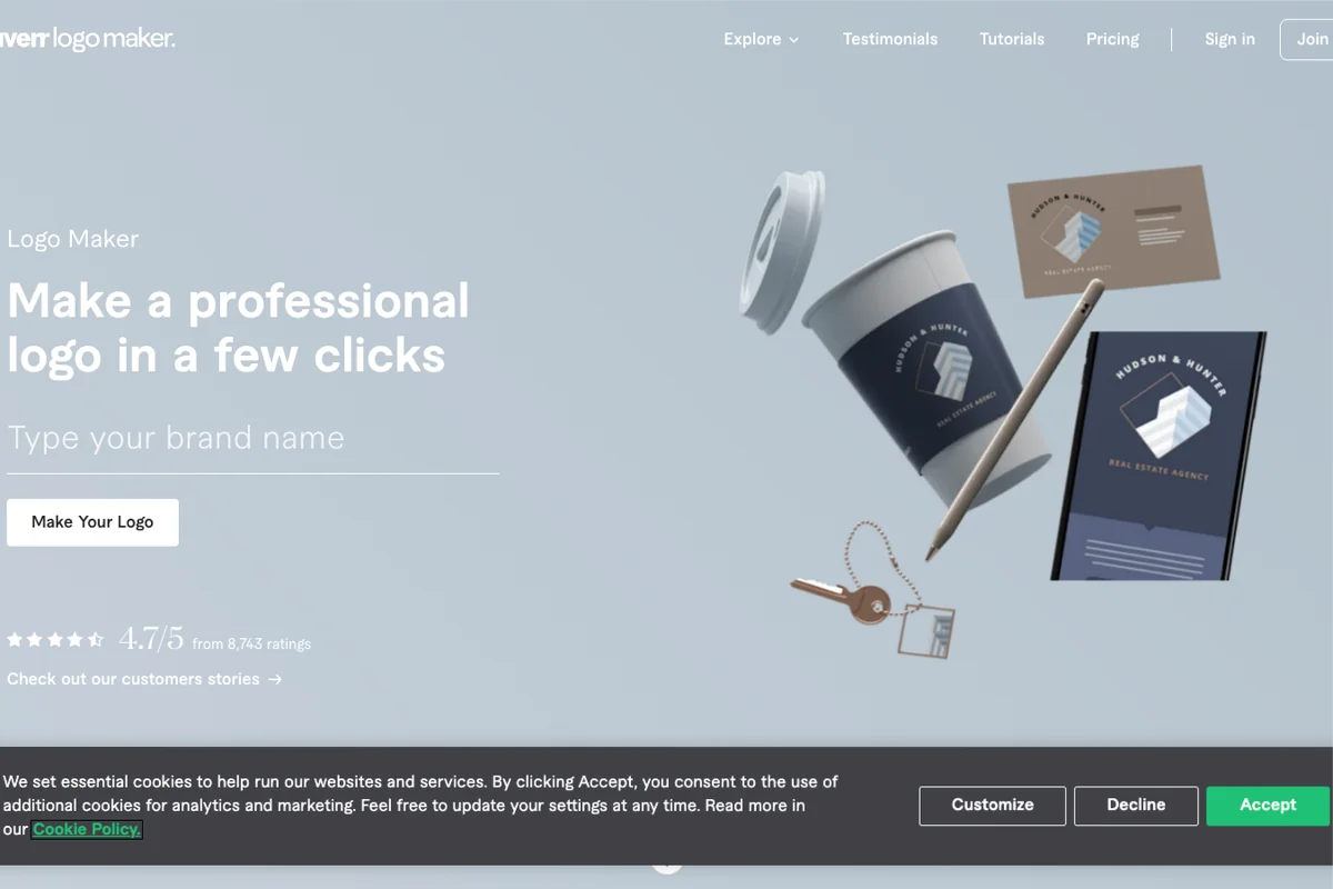 Découvrir l'interface de Fiverr Logo Maker - IA Technologie Interface de l'outil Fiverr Logo Maker - Avis et Test
