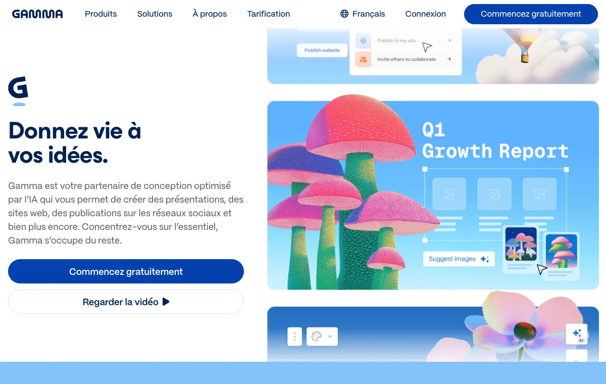 Interface officielle de Gamma capturée en août 2026