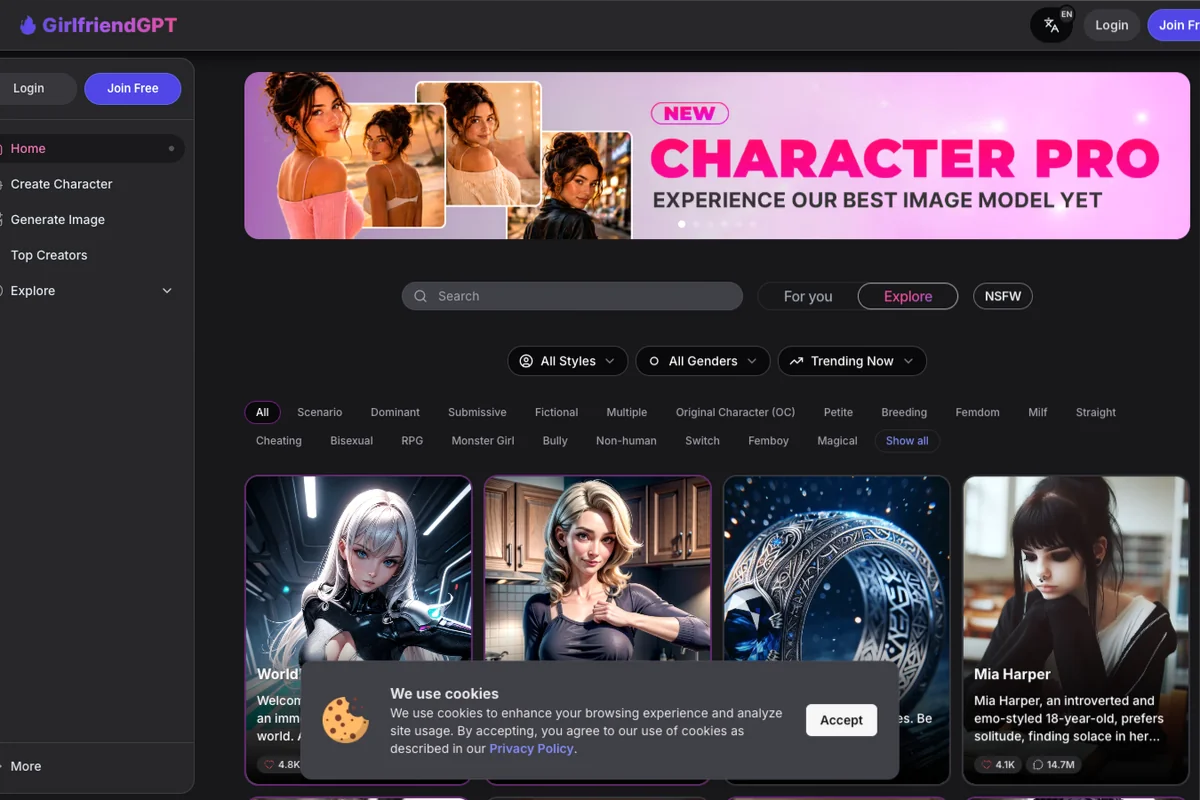 Découvrir l'interface de GPTGirlfriend - IA Technologie Interface de l'outil GPTGirlfriend - Avis et Test