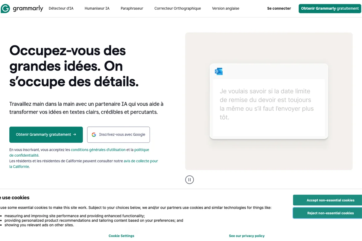 Interface de l'outil Grammarly - Avis et Test