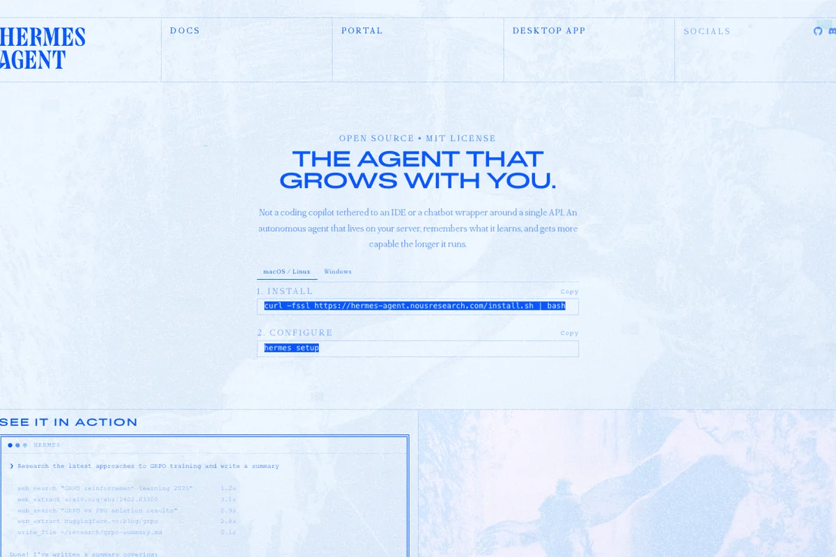 Interface de l'outil Hermes Agent - Avis et Test
