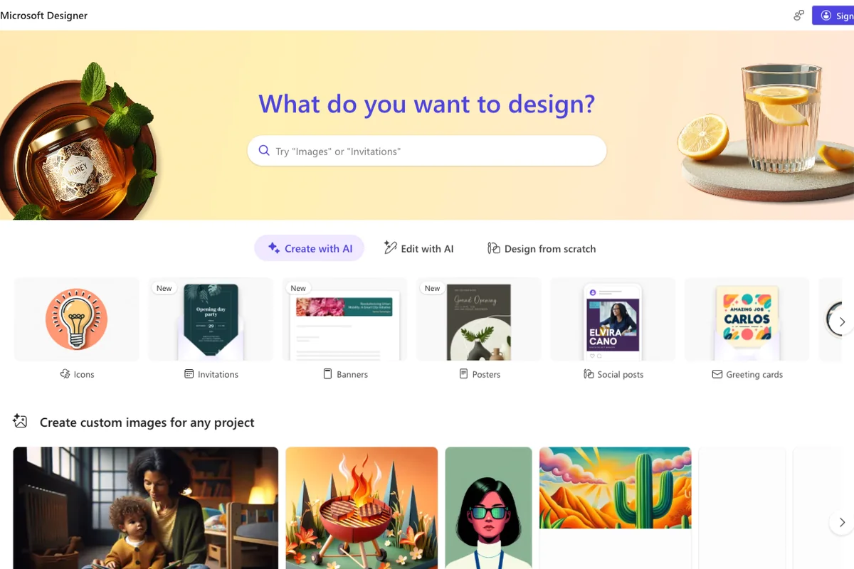 Interface de l'outil Microsoft Designer - Avis et Test