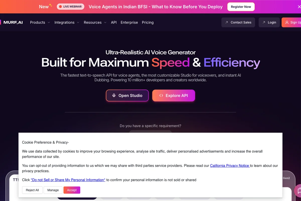 Interface de Murf AI pour créer une voix off