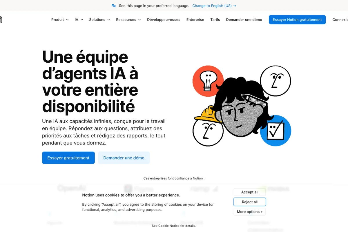 Découvrir l'interface de Notion AI - IA Technologie Interface de l'outil Notion AI - Avis et Test