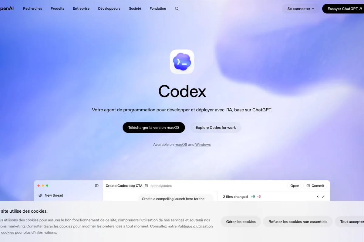 Interface de l'outil OpenAI Codex - Avis et Test