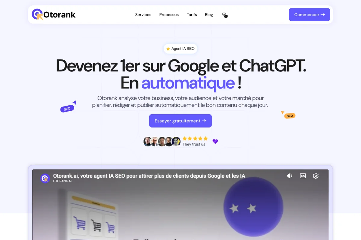 Découvrir l'interface de Otorank - IA Technologie Interface de l'outil Otorank - Avis et Test
