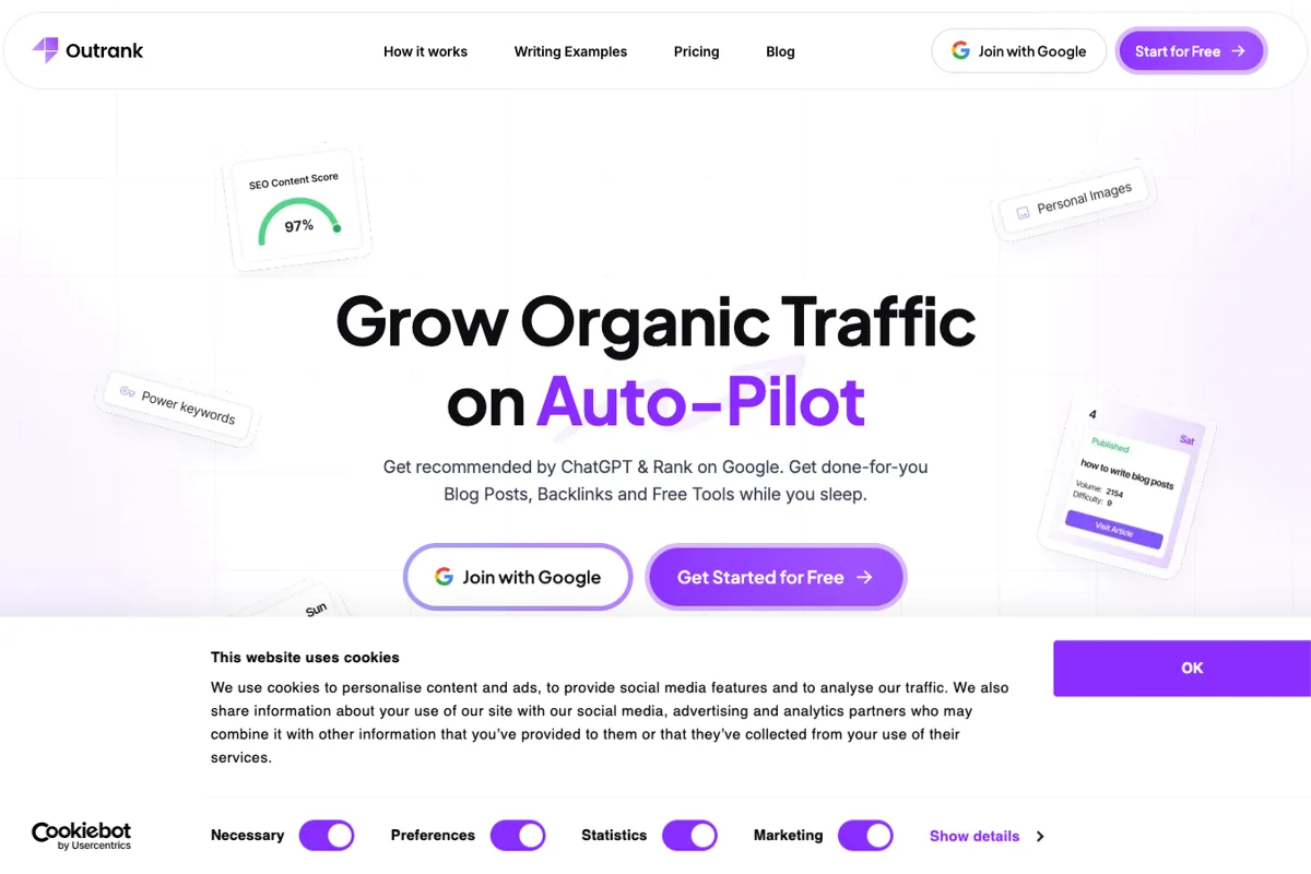 Découvrir l'interface de Outrank - IA Technologie Interface de l'outil Outrank - Avis et Test