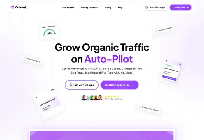 Page officielle présentant le workflow de contenu SEO Outrank