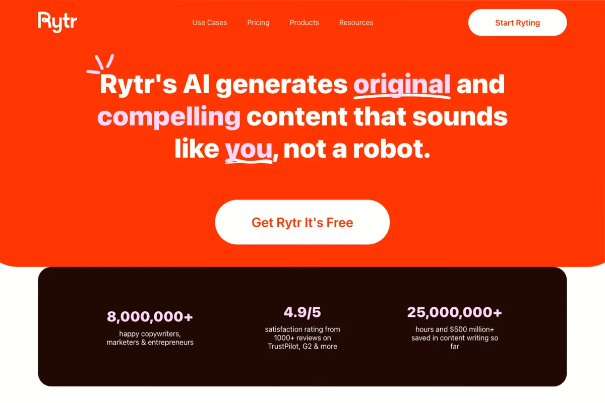 Interface de l'outil Rytr - Avis et Test