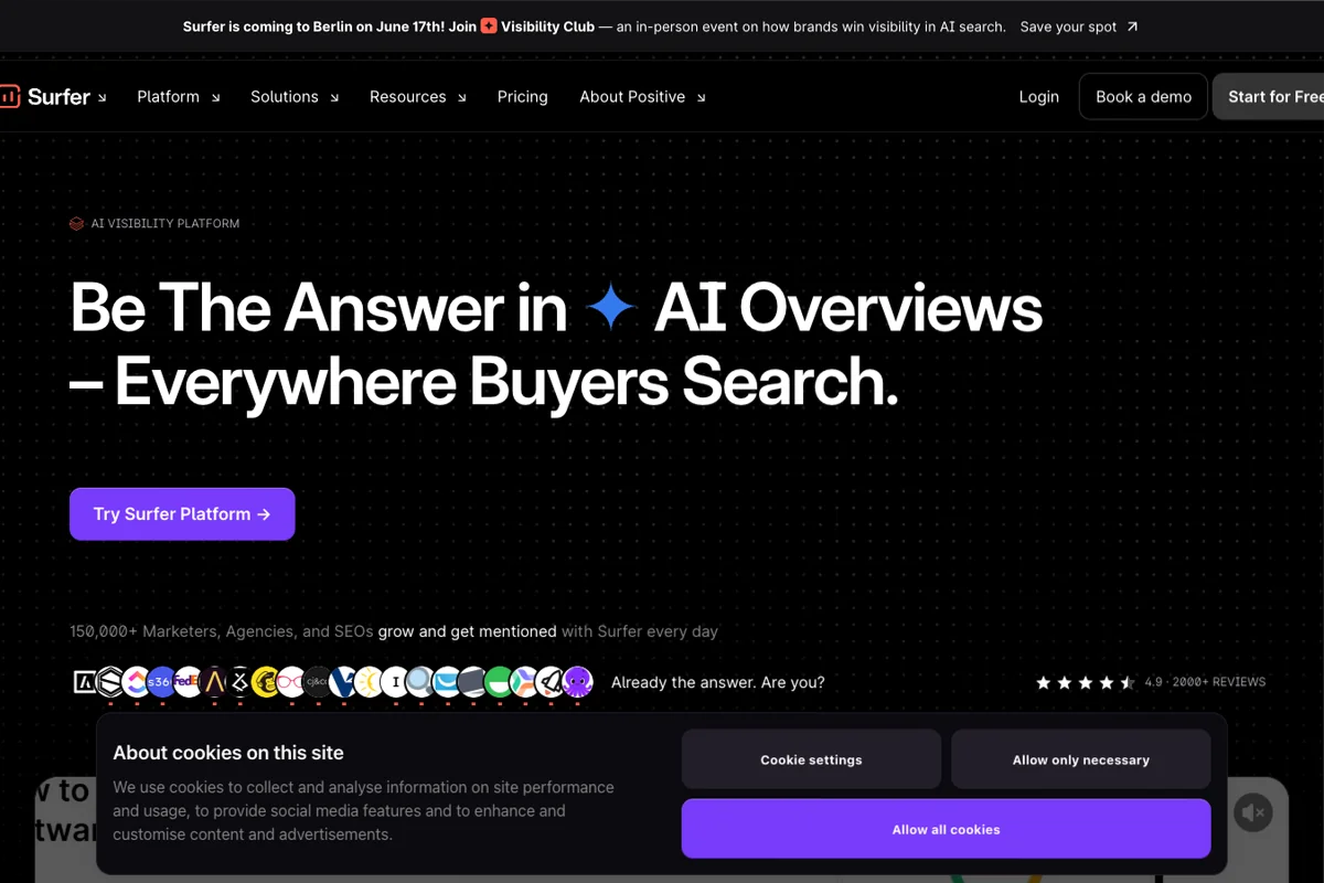 Interface de l'outil Surfer SEO - Avis et Test
