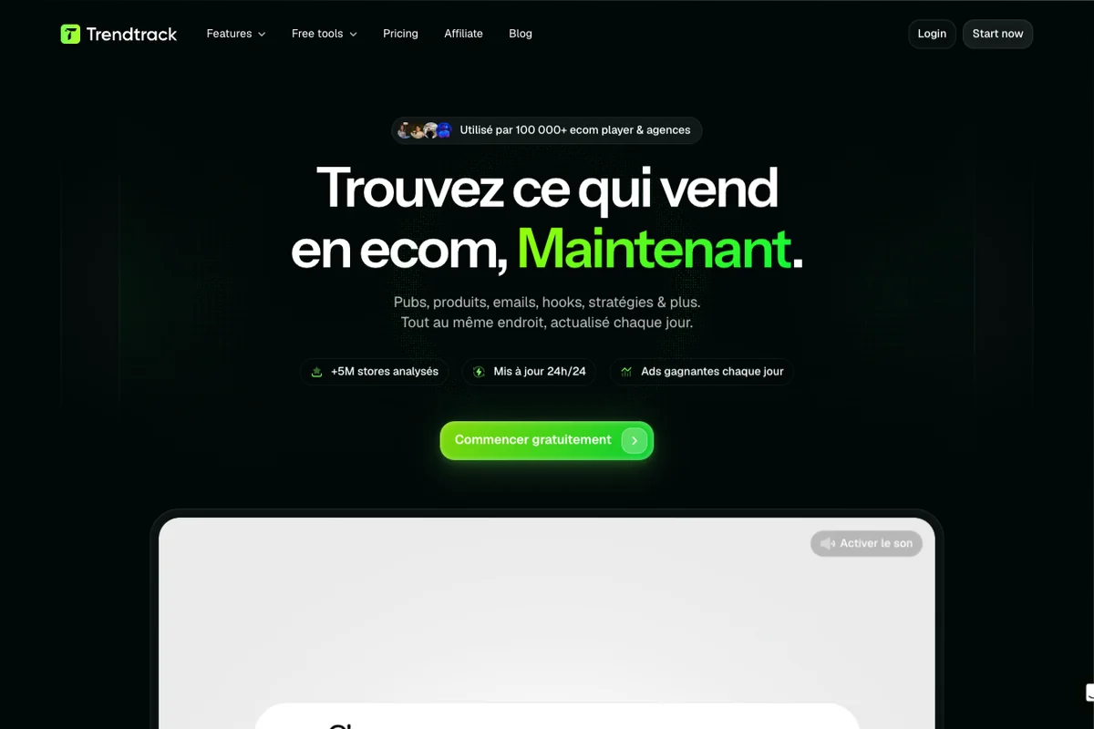 Découvrir l'interface de TrendTrack - IA Technologie Interface de l'outil TrendTrack - Avis et Test