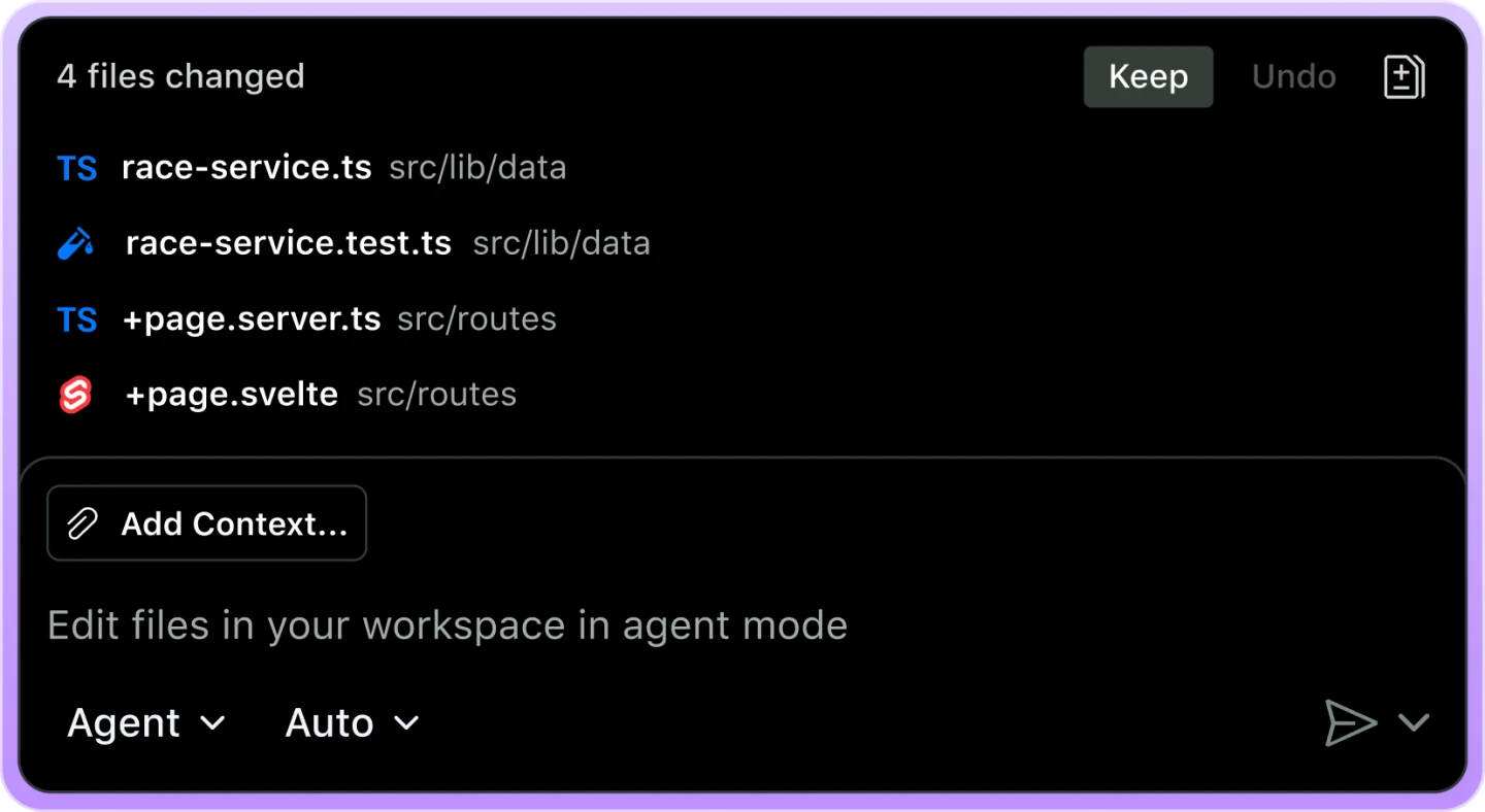 Illustration officielle de Copilot dans VS Code, avec modifications de quatre fichiers
